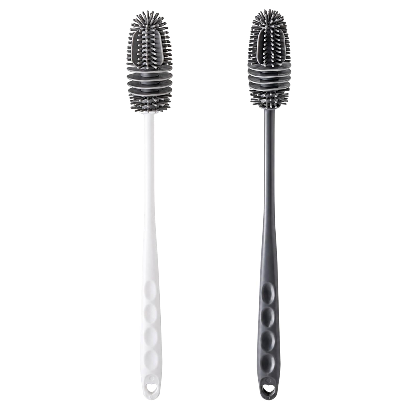 Zyssby Gery&White 2 Pcs Bottle Cleaner Brush,Silicone Bottle Brush Baby,28Cm Long Handle Water Bottles Cleaning Brushes, For Various Containers Glass Cup Thermoses Baby Bottles(Grey & White)