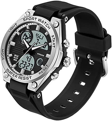 Reloj digital para mujer con correa de silicona, resistente al agua, 50 m, reloj digital para niñas y niños, analógico, digital, con alarma, fecha, LED, Negro y plateado., Correa Cover