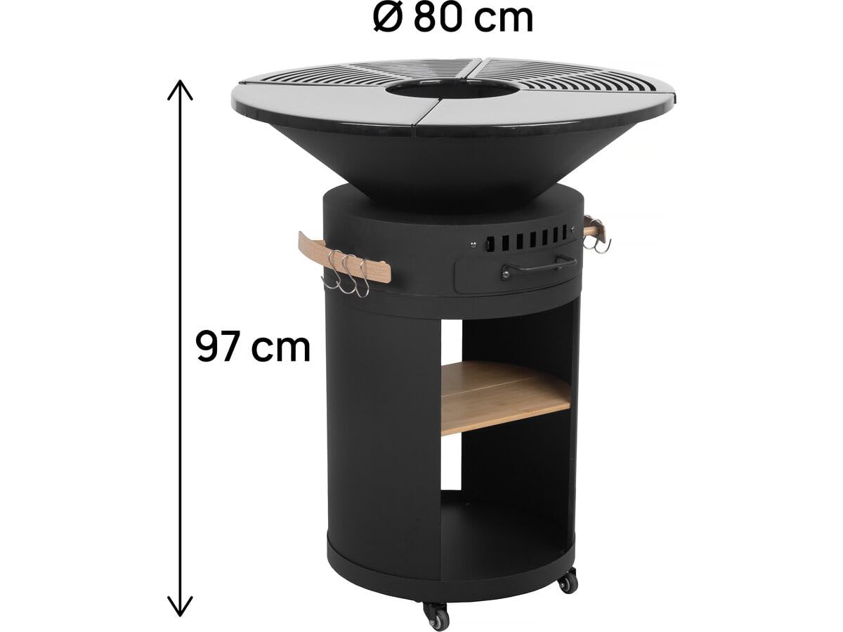 Barbecue plancha brasero à charbon et bois "Cesar premium" - Ø 81 cm - Noir