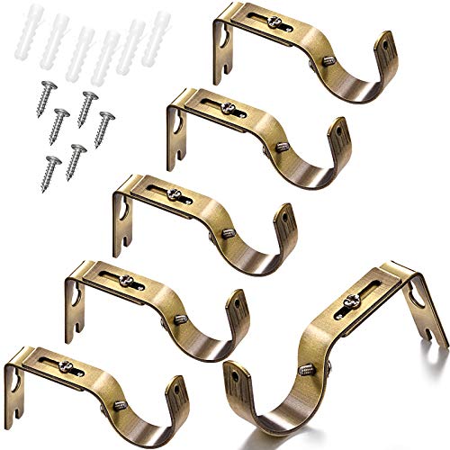 Lot de 6 supports de tringle à rideaux réglables - Crochets muraux pour tringle à rideaux - Fixation extérieure avec vis pour tringle à rideaux de 2,5 cm...