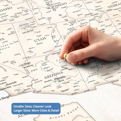 Image of IPIC - Custom USA Map Canvas Wall Art, Personalized Artwork with Names and Message on, Framed Large Travel Map for Home, Office, or Study, Push in Board Decor for Travel Lovers