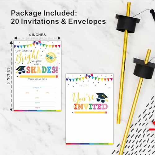 NYCTUG 2025 Graduation Ceremony Invitations With Envelopes(20 Pack), Kid's Graduation Party Invite Cards For Kindergarten, Elementary School Celebration, Party Favors & Supplies-BYYQK-A05