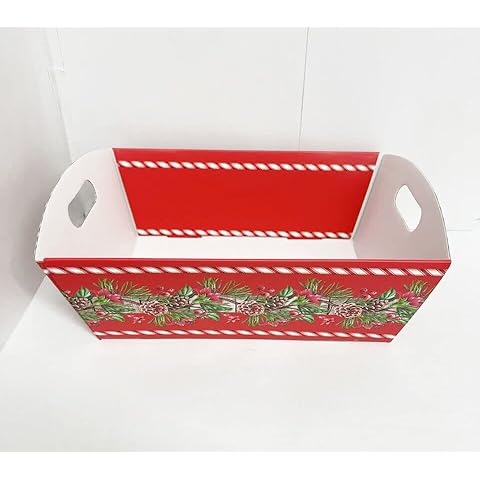 3 X REUSABLE CHRISTMAS FOLDING Gift HAMPER TRAY CARDBOARD BOXES| MAKE YOUR OWN TRAY| CUTE TRADITIONAL SANTA HOLY SLEIGH XMAS LUXURY EVE FESTIVE SEASON DECOR SWEETS TREATS (Red Pines Jolly Plant) Cover