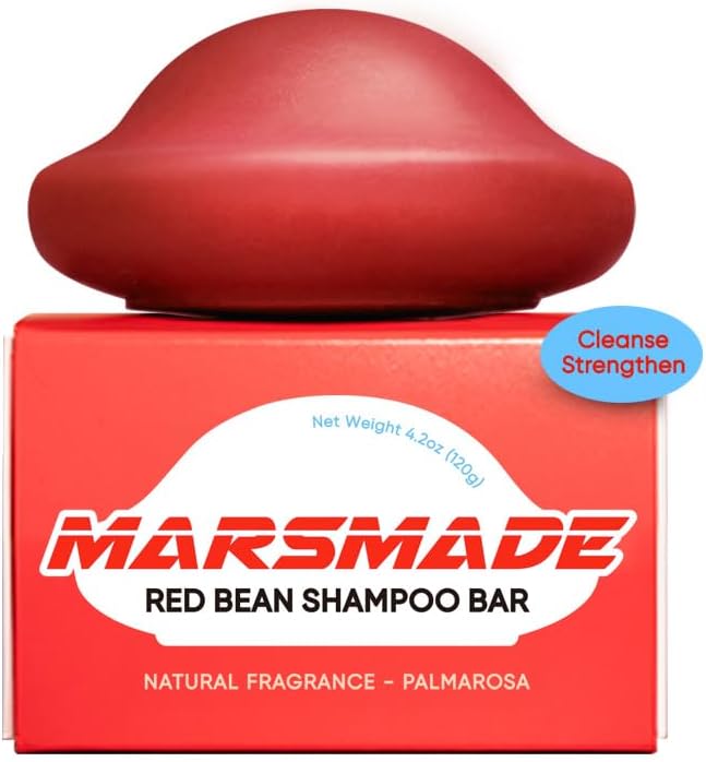 MARS MADE Red Bean Shampoo Bar 2.0 - Hydrating & Moisturizing Natural Hair Soap for Hair Color & Scalp Nourishment - Solid Shampoo for All Hair Types (120g, 4.23oz)