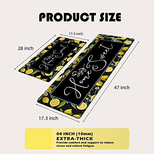 Lemon Kitchen Rugs Anti Fatigue Kitchen Mats For Floor Black Yellow Non Skid Washable Kitchen Mats Set Of 2 Cushioned Comfortable Standing Mats For Laundry Office Sink,17.3 X28 + 17.3 X 47 Inch, Pvc #TOP1