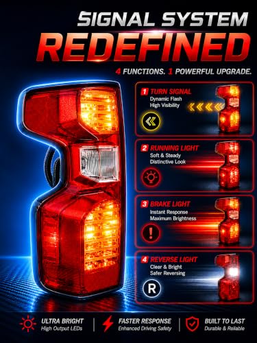 Image of Halogen Tail Lights Assembly Fit Chevy Silverado 1500 2019 2020 2021 2022 2023 2024 2025 Chevrolet 2500 3500 HD 2500HD 3500HD Rear Brake Back Up Lamp Taillight Lens Left Driver Right Passenger