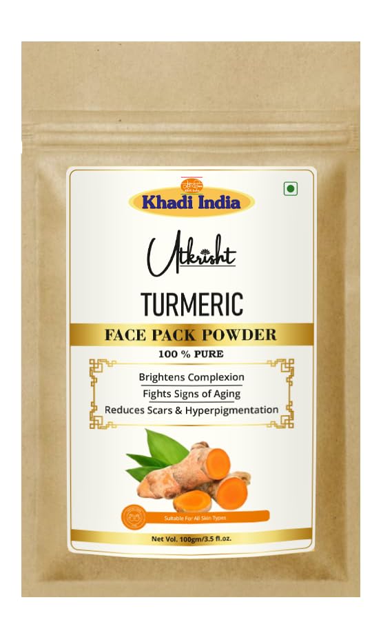 Image of Utkrisht Khadi Turmeric Face Pack Powder 100g | For Breakouts, Dark Sports & Pigmentation | Glowing & Brightening | Pure, Natural & Ayurvedic | Removes Durt & Impurities | Face Pack for Men & Women