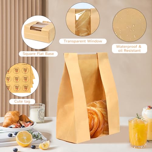 Qeedee 60 Pcs Paper Bread Bags for Homemade Bread Gift Giving, Sourdough Bread Bags with Clear Window, Kraft Toast Bags with Seal Stickers for Bakery, Treat Packaging, Home Kitchen - Image 3