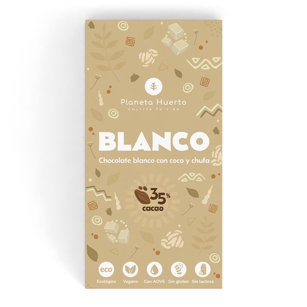 PLANETA HUERTO | Tableta Chocolate Blanco Vegano 35% Ecológico 100 g – Con Aceite de Oliva Virgen Extra – Sin Gluten, Sin Lactosa y Sin Azúcar Añadido