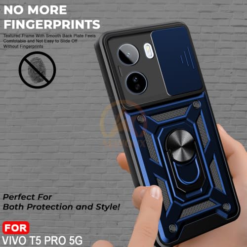 Image of Armor Bumper Back Cover Case for Vivo T5 Pro 5G Rotating Camera Cover, Ring Holder & Kickstand | Heavy Duty & 360 Degree Protection Vivo T5 Pro 5G Back Cover (Blue)