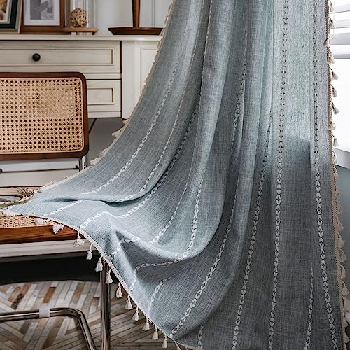 Cortinas transparentes de algodón semitransparente con bordado a rayas y pliegue fruncido 3