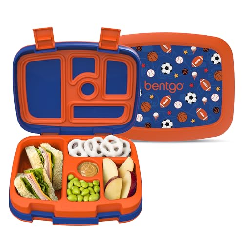Bentgo Kids Prints Leak-Proof, 5-Compartment Bento-Style Kids Lunch Box - Ideal Portion Sizes for Ages 3-7, Durable, Drop-Proof, Dishwasher Safe, & PFAS & BPA-Free Materials (Sports)