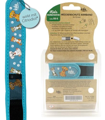 kda Mückenschutzarmbänder für Kinder - Sicherer Mückenschutz - Baustelle & Hund/Katze Design - Nylon (Hund & Katze) Mücke Camping Garten Urlaub Schultüte