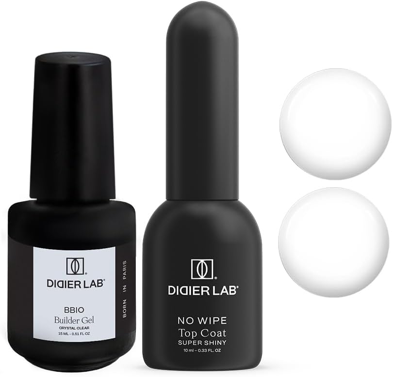 Builder Gel in a Bottle BBIO and Super Shiny Gel Top Coat Set - Clear Builder Base and Ultra Glossy Finish for Long-Lasting Strength and Shine - Durable No Wipe Formula - 2pcs