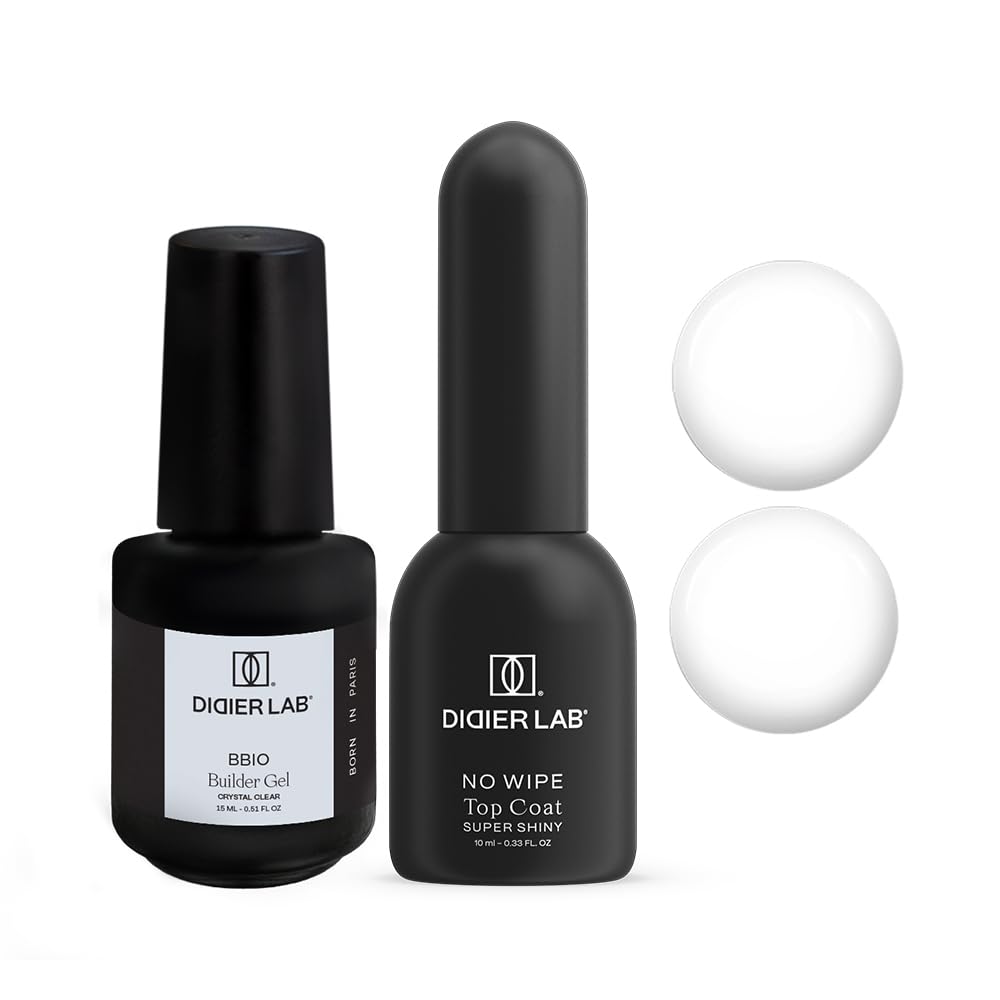 DIDIER LAB – Builder Gel en Flacon BBIO 15ml e tGel Top Coat Super Shiny 10ml Set – Base Constructrice Transparente et Fini Ultra Brillant pour Ongles Solides et Longue Tenue –Formule Durable No Wipe