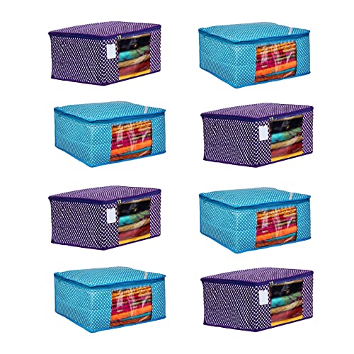 Image of Suit Bag | Cover | Cotton Saree Cover Closet Orgnizer /Saree Bags for Wardrobe Orgnizer Clothe Covers | Dress Cover Bag | Dress (Pack of 8, SkyBlue + Purple)