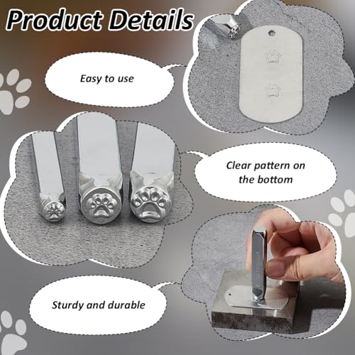 BENECREAT 3-teiliges Metallstempelset mit Hundepfoten-Design, 3/5/7mm Metallstempel zum Stanzen und Stempeln für DIY-Schmuckhandwerk, Weihnachtskarten, Scrapbook-Zubehör