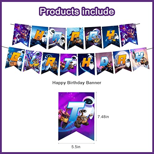 Mnhjkiuo 016001 Walle Birthday Party Decorations, Science Fiction Movie Party Supplies With Happy Birthday Banner, Cupcake Cake Toppers, Balloons thumb #1