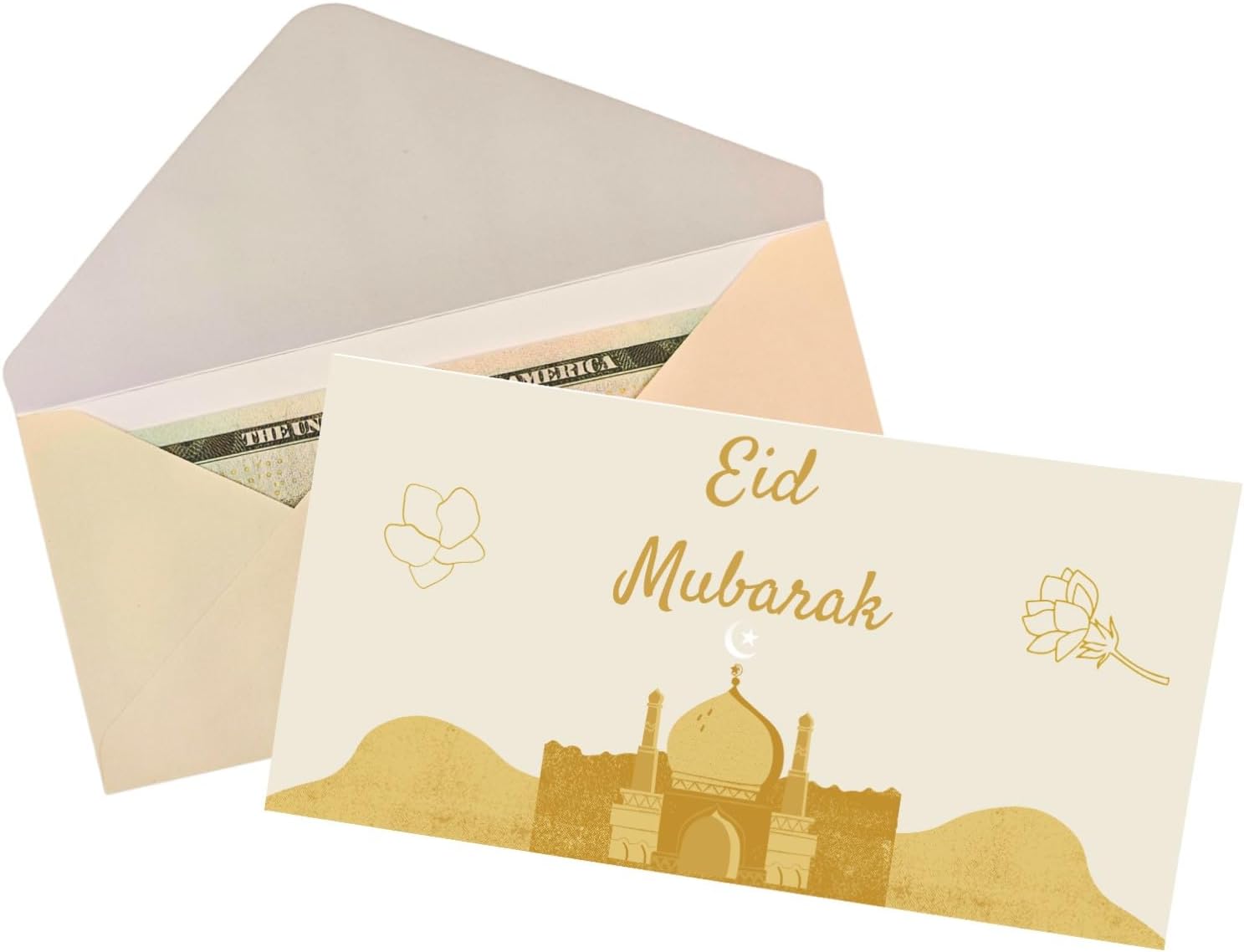 Eid Mubarak Envelopes 20 Pack Eidi Envelopes for Cash for Kids for Eid Al-Fitr or Eid Al-Adha 6.3" x 3.1" (Yellow)