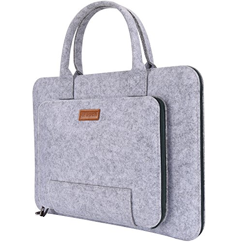 Ropch 15 15.6" Felt Laptop Sleeve with Handle Portable Notebook Carrying Case Bag Pouch for Asus / Acer / Dell / HP / Lenovo / Toshiba, Grey & Black