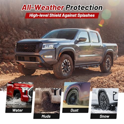 Image of Sunsdrew Mud Flaps for 2022-2026 Nissan Frontier PRO-X /PRO-4X with Wheel Eyebrow - All Weather Frontier Mudguards,No-Drill Front&Rear 4PCS Frontier Splash Guard(Not for Nissan Frontier S /SV)