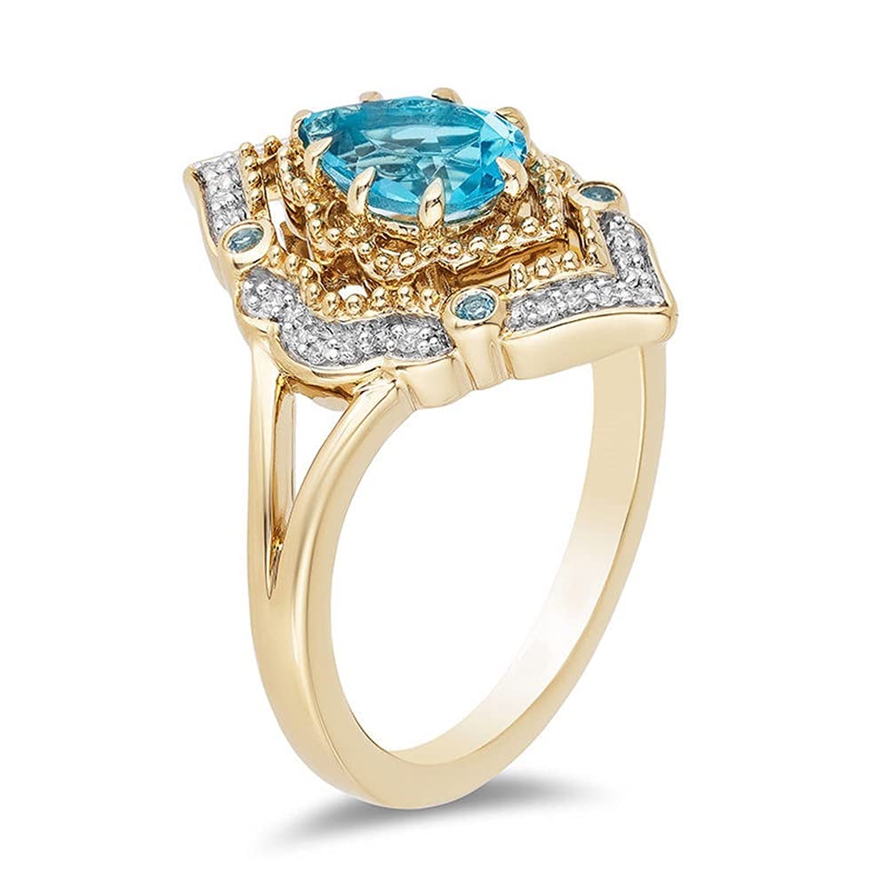 18K Yellow Gold Plated Aladdin Pear Drop Blue Aquamarine Rings Cubic Zirconia Wedding Cz Band Eternity Ring Promise Ring Women Exaggerated Luxury Topaz Sapphire Solitaire Ring for Women ST.051 (8)