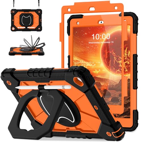 Image of Auizotl Case for iPad 9th /8th /7th Generation 10.2 Inch iPad Case 9th Generation with Screen Protector /Rotate Stand /Pen Holder, Shockproof Cover i Pad 9th /8th /7th Gen Cases,Black Orange