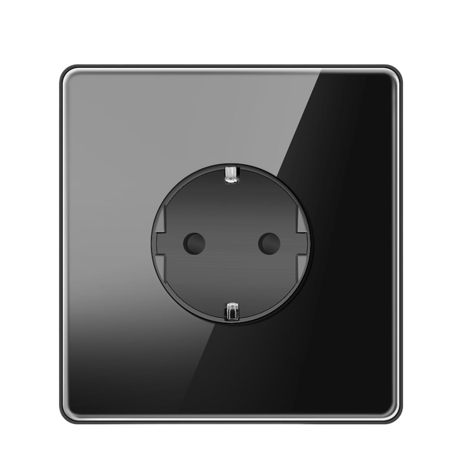 Wall Socket, Full Mirror Panel 86mm*90mm, EU Standard Electrical Plug,16A 250V,Household(Black)