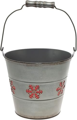 Miniatura 3 de Boston International Cubo de metal, cubo de copo de nieve con asa, 6.5 x 6 pulgadas, verde