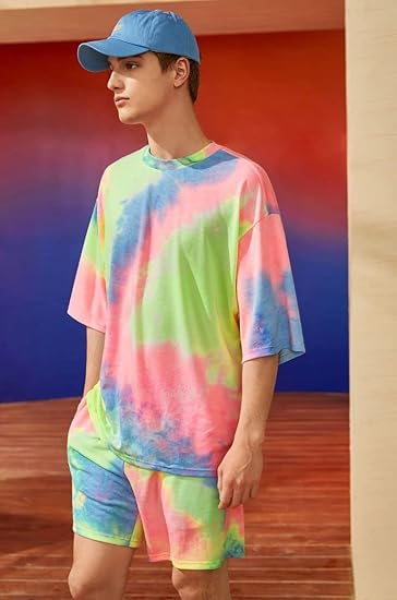 Leriya Fashion Unisex Night Dress || Tie-Dye Night Wear Set || Beach Wear Summer Wear Short Pajama Set || Sleepwear Loungewear T-Shirt & Shorts Combo|| Night Suit for Men & Women.
