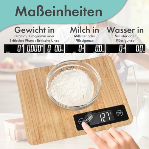 Foto von ProfiCook® Küchenwaage aus 100% Bambus | Küchenwaage digital | Messbereich bis zu 5000g | digitale Küchenwaage mit einbestellbaren Maßeinheiten | LCD-Display | Tara-Funktion | Waage PC-KW 1271