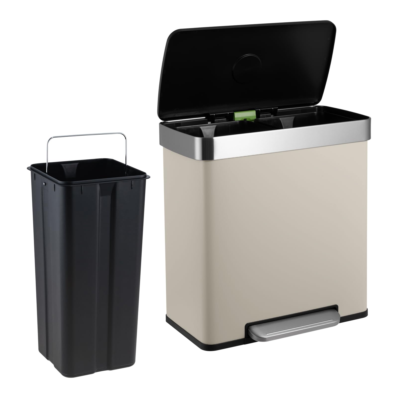 SVITA LT2X30 Mülleimer 60l Treteimer Tretmülleimer Abfalleimer 2 Fächer freistehend mit Deckel inkl. Inneneimer Taupe