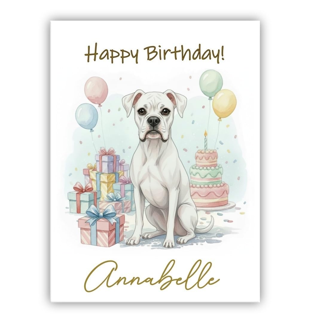 Personalised Birthday Card From the Dog – Add Any Name – Multiple Breeds Available – Dogs Lover Gift (• Boxer white)