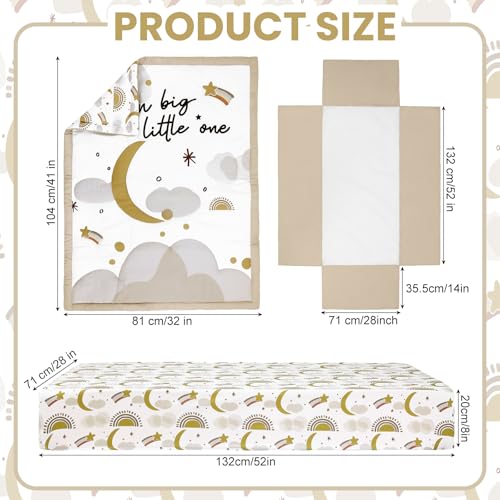 Image of Hahafelt 3 Piece Moon Star Baby Crib Bedding Set Dream Big Little One Crib Quilt for Boys Girls - Infant Toddler Nursery Bed Set Decor with Fitted Sheet, Dust Ruffle