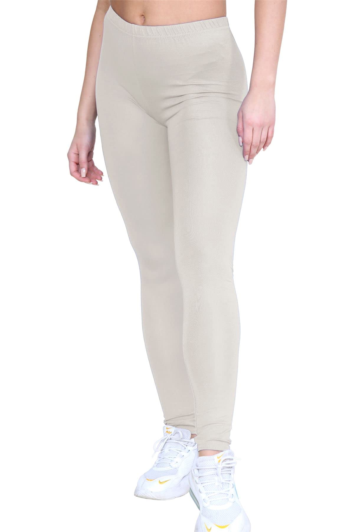 Hamishkane® Womens Viscose Leggings, Elasticated Waist Skinny Yoga Pants for Women, Plain Stretchy Gym Leggings, Full Length Slim Fit Pants, Women Activewear Stone