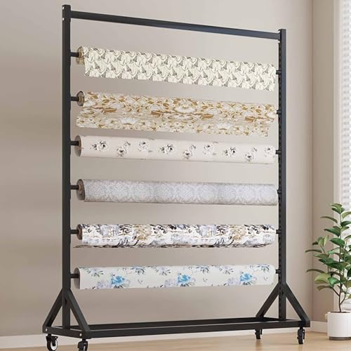 Stojak do przechowywania rolek z rólki niestandardowej - Heavy Duty Commercial Textile Rack z regulowanym prętem wiszącym, mobilny organizer stalowy na kółkach, ruchomy uchwyt do walców winylowych, ok