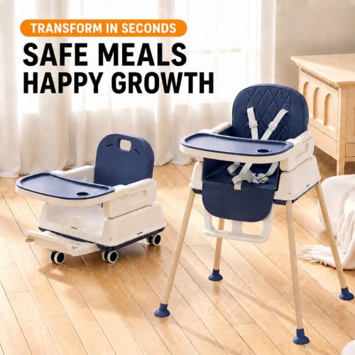 Image of StarAndDaisy 7-in-1 High Chair for Baby, Baby Feeding Chair for 0 to 5 Years, Convertible Booster, Push & Ride-On Baby Chair and 3-Level Adjustable Seat, Double-Layer Tray & Wheels
