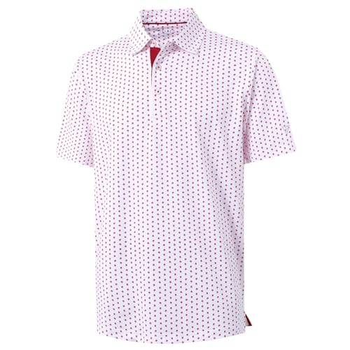 Image of M MAELREG Mens Golf Shirt Short Sleeve Dry Fit Print Moisture Wicking Performance Patterns Collared Polo Shirt