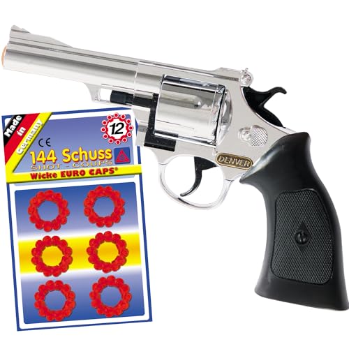 Hochwertige Pistole Revolver Gewehr inkl. 144 Schuss-Munition Polizei Cowboy für Kinder & Erwachsene Kostüm-Zubehör (Pistole Denver Colt)
