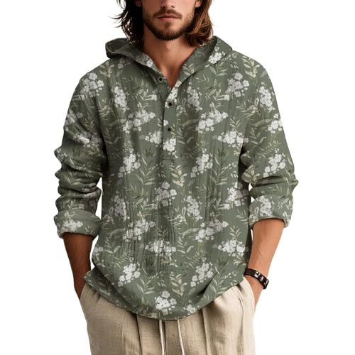 LOAIHA Men's Bohemian Geometric Print Hoodie Lightweight Long Sleeve Pullover Shirt Vintage Ethnic Top For Spring Fall