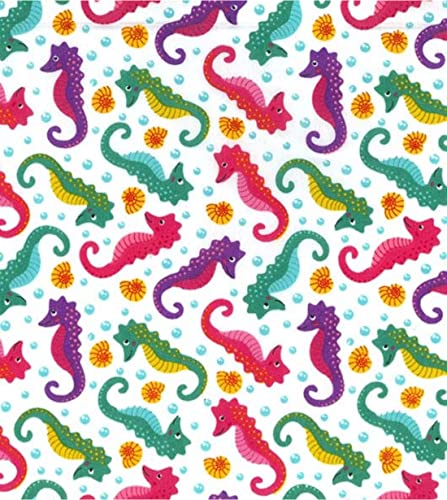 Tissu en polycoton imprimé hippocampes bleu motifs marins résistants