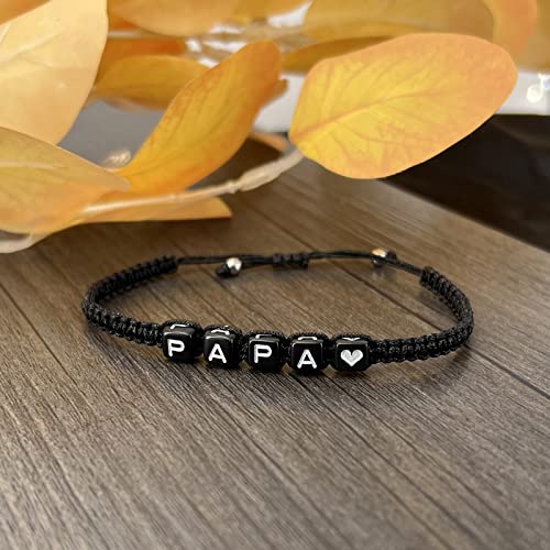 Image of Braided Rope Bracelet Adjustable Jewelry for Family Sisters Mom Grandma BFF | Adjustable black woven rope bracelets with personalized letter engraving.gifts for family, sisters, grandma & best friends