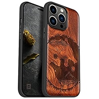 Carveit Funda Magnética Protectora De Madera De Diseñador Para IPhone 14 Pro Max [grabado De Madera E Incrustaciones De Carcasa] Compatible Con 14 Pro Max MagSafe (Shell Yin Yang Wolf-Cherry