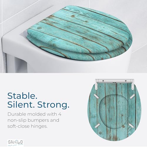 Image of Sanilo Wooden Toilet Seat with Quick Release & Soft Close [ROUND] - Decorative & Slow Close Molded Wood Seat - With One Click for Easy Installation & Cleaning - With Adjustable Fit (Lumber)