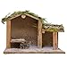 VILLAGE GIFT IMPORTERS Snowy Nativity Stable for Tabletop Creche Scene | Pine, Wood, and Snow Accents | Christian Christmas Home Decoration | Winter Stable for Holy Family Statues