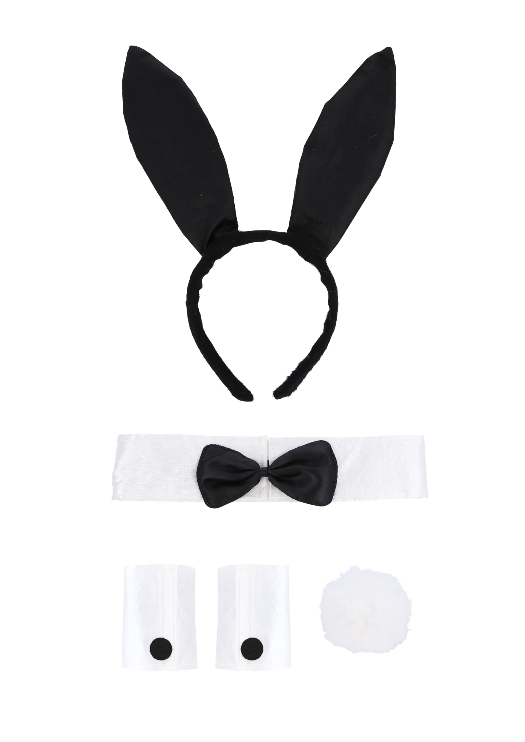 HENBRANDT Single Adult Women’s Bunny Costume 5-Piece Accessory Set including Bunny Ears + Fluffy Rabbit Tail + Wrist Cuffs + Black Bow Tie Collar for Hen Party Halloween