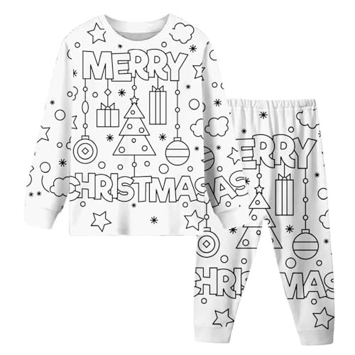 Conjunto de pijama de Navidad para niños, manga larga, Doodle creativo, top y pantalones cómodos, ropa de noche, conjunto familiar, fiestas, suave sueño tranquilo, regalo perfecto para niños de 2 a 10