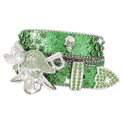 Punk Pirate Buckle Belt for Pants Rhinestones Studded Belt for Jeans Street Dance Belt Women Men Unisex Waist Accessories