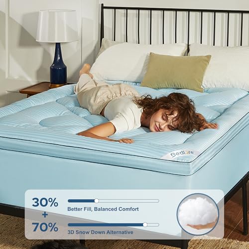 Image of BEDLORE Full Mattress Topper, Thick Pillow Top Pad for Back Pain Relief, Soft Mattress Cover with Deep Pockets 6-15 inch