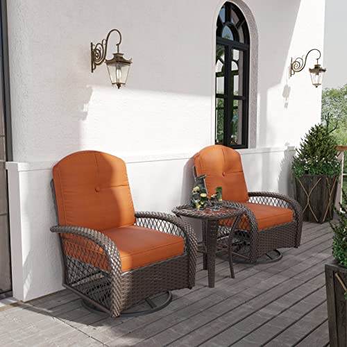 Apepro Patio Furniture Set,3 Pieces Outdoor Rocking Chair, Patio Wicker Chairs Set Of 2,Patio Bistro Set With Premium Cushions And Coffee Table,Orange #TOP2